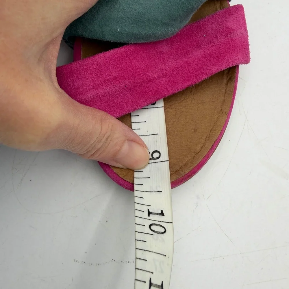 Suede Espadrille Sandals Flats Teal Pink Colorblock Artsy Spain Women 6-6.5 READ